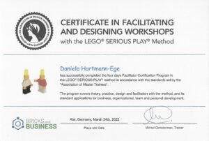 Certificate in facilitating and designing workshops with the LEGO® SERIOUS PLAY® method; Association to Master Trainers